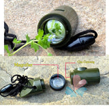 7 in 1 Camping Survival Whistle Compass Thermometer Flashlight MagnifierTool