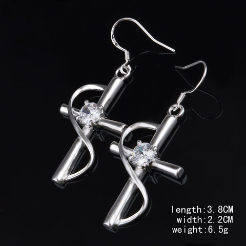 925 Sterling Silver  plated Cross Drop Earrings With Crystal