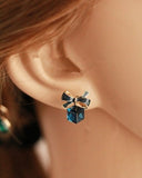 1 Pair New Womens Bowknot Dangle Shiny Cube 3D Crystal Ear Studs