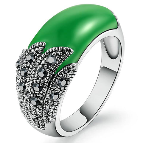 Women's Zirconium Diamond Emerald Gemstone Ring
