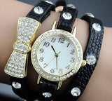 Women'S Crystal Bracelet Leather Strap Chain Quartz Wrist Watch