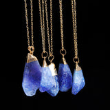 18K Gold Plated Rough Natural Stone Amethyst Crystal Druzy Necklaces