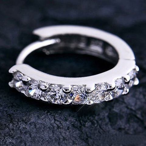 Lady's White Gemstones Crystal 925 Sterling Silver Hoop Earrings