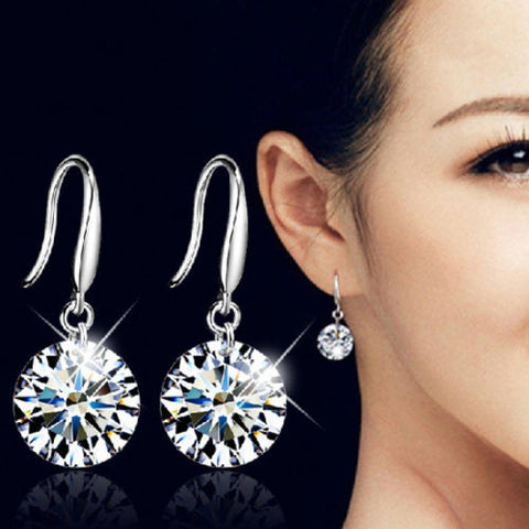 Womens 925 Sterling Silver Ear Hook Crystal Rhinestone Earrings