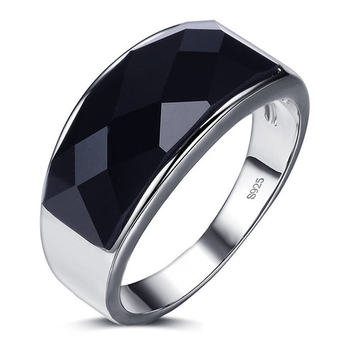 Black Agate Gemstone 925 Sterling Silver Men's Ring
