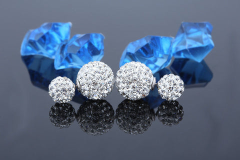 Womens 925 Silver Plated Double Crystal Ball Ear stud Earrings