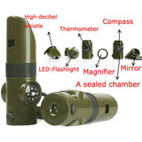 7 in 1 Camping Survival Whistle Compass Thermometer Flashlight MagnifierTool