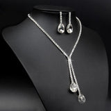 Rhinestone Crystal Drop Necklace and Earring Jewelry Set