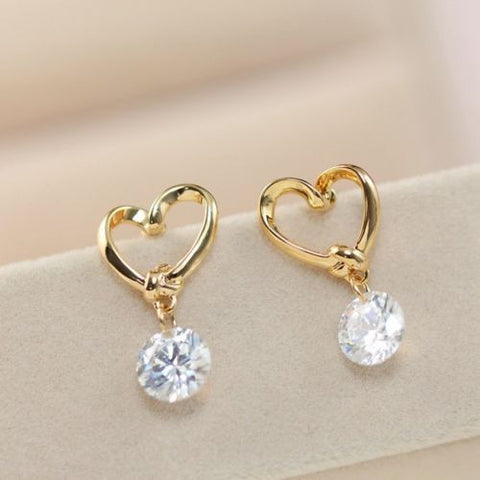925 Sterling Silver Plated Heart Crystal Rhinestone Earrings