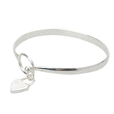 925 Sterling Silver Charm Peach Heart Bangle Bracelet
