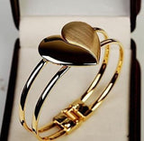 Womens Fashion Elegant Bangle Gold Tone Cuff Heart Bracelet