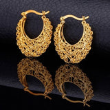 Vintage Tribal Gold Plated Hoop Earrings For Women
