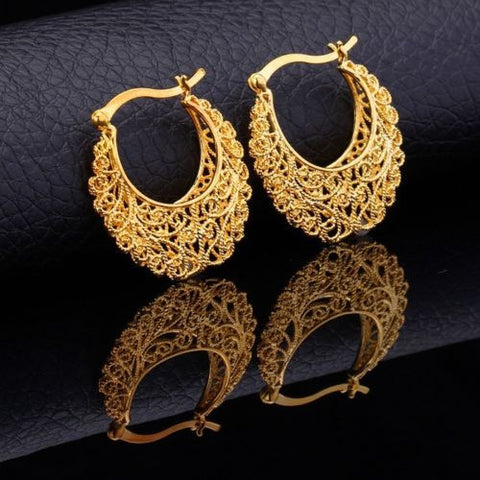 Vintage Tribal Gold Plated Hoop Earrings For Women