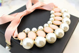 Sweet Pearl Ribbon Bib Choker Statement Collar Necklace