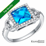 925 Sterling Silver CZ Ring  W /Blue Square Crystal Stone