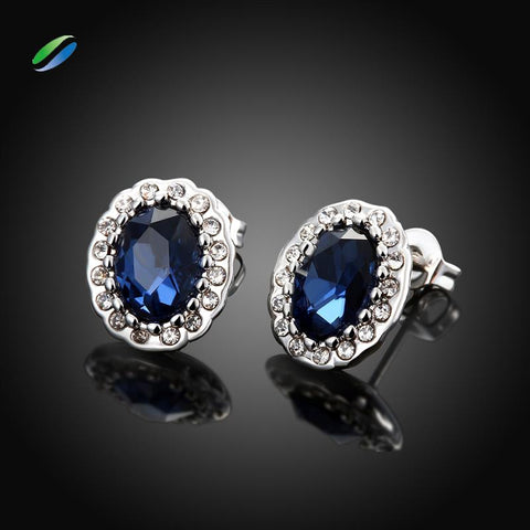 Blue Zirconium Sapphire Gold Plated Earrings