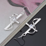 925 Sterling Silver  plated Cross Drop Earrings With Crystal