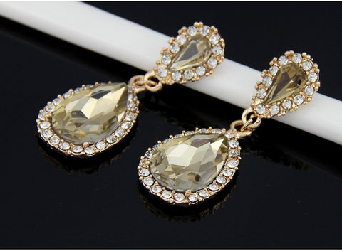 High Quality Emerald Crystal Champagne Rhinestone Earrings