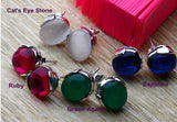 Semi-Precious Stone,Green Agate,Cat's Eye's Stone,Sapphire,Ruby,925 Sterling Silver,Stud Earrings For Women