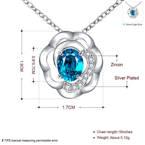 Hollow Flower Silver Plated Blue Sapphire Zirconium Necklace