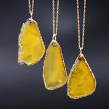 Gold Plated Agate Irregular Sliced Natural Stone Necklace & Pendant