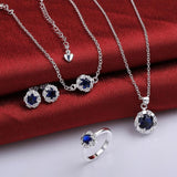 925 Sterling Silver Filled Necklace Ankle Earrings Ring Set