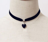 Handmade Black Velvet Choker With Crystal Heart Pendant