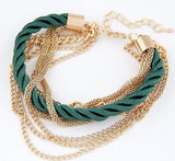 Womens Multilayer Handmade Gold Chain Braided Rope Bracelet
