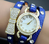 Women'S Crystal Bracelet Leather Strap Chain Quartz Wrist Watch
