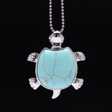 Water Drop Natural Stone Rhodium Plated Turtle Necklace