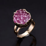 Natural Stone Druzy Amethyst Topaz  Agate Crystal Ring For Women