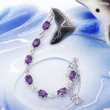 Genuine 925 Sterling Silver Natrual Raw Purple Amethyst Bracelet Chain