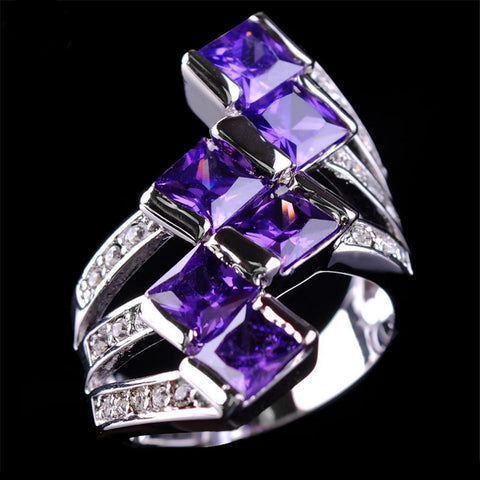 Lady's Amethyst  Sapphire 14KT White Gold Filled Ring