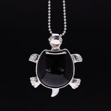 Water Drop Natural Stone Rhodium Plated Turtle Necklace