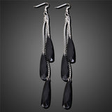 Black Water Drop Tassels Long Pendant Earrings For Women