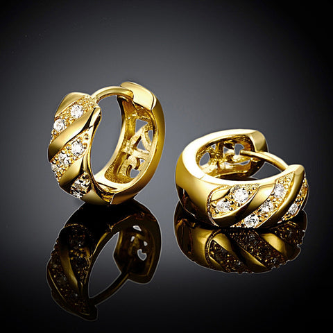 18k Real Gold Pleated Hoop Earrings For Women