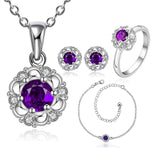 925 Sterling Silver Filled Necklace Ankle Earrings Ring Set