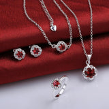 925 Sterling Silver Filled Necklace Ankle Earrings Ring Set