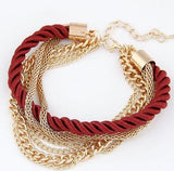Womens Multilayer Handmade Gold Chain Braided Rope Bracelet